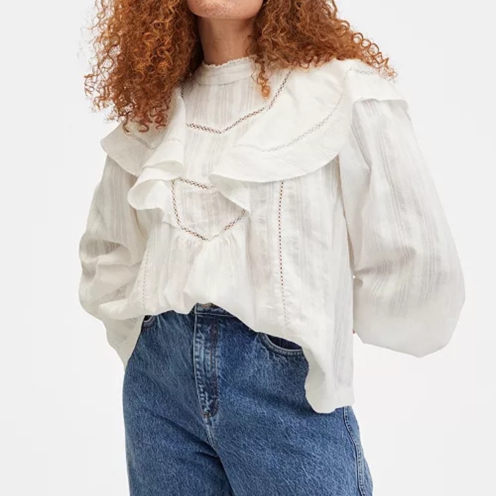 MANGO Ruffle Cotton Blouse White